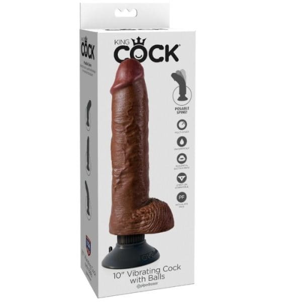 KING COCK - 25.5 CM VIBRATING COCK WITH BALLS BROWN 3